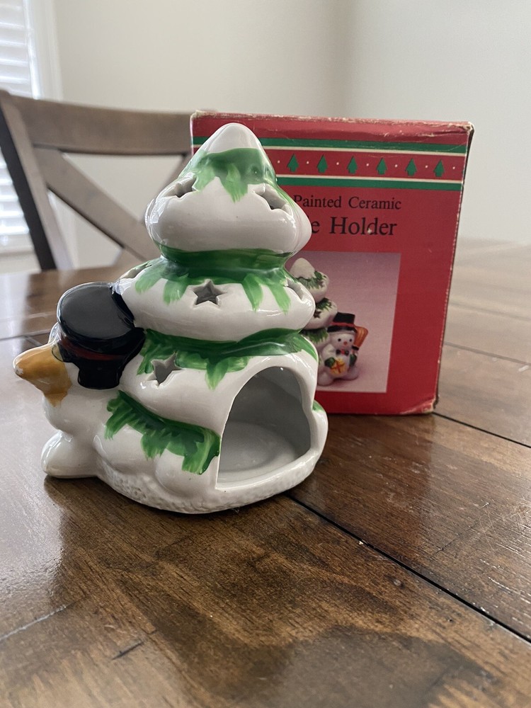 Candle Holder- Christmas, Hand Painted, Ceramic