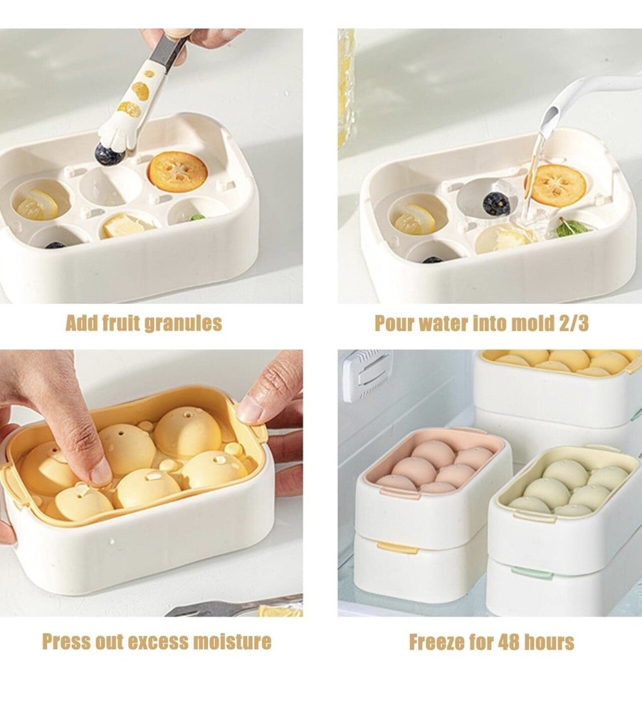 2pcs Freezer Ice Ball Maker Mold, 6 Round Ice Cube Tray, Color Random
