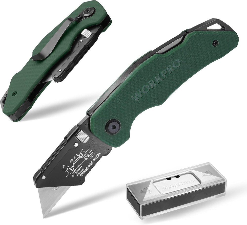 WORKPRO Stainless Folding Utility Knife Quick-change Blade Heavy Duty Box Cutter