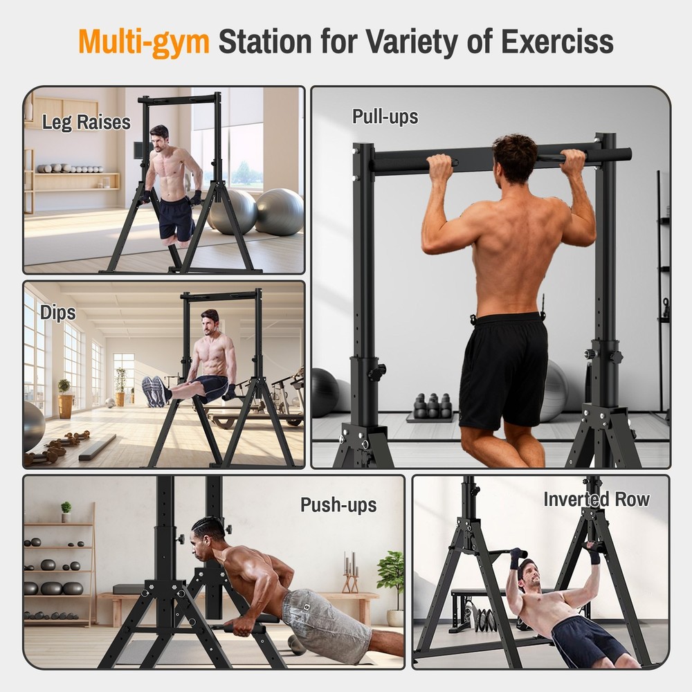 LEASBAR Power Tower Pull Up Bar Stand, Adjustable Height Pull Up Dip Station