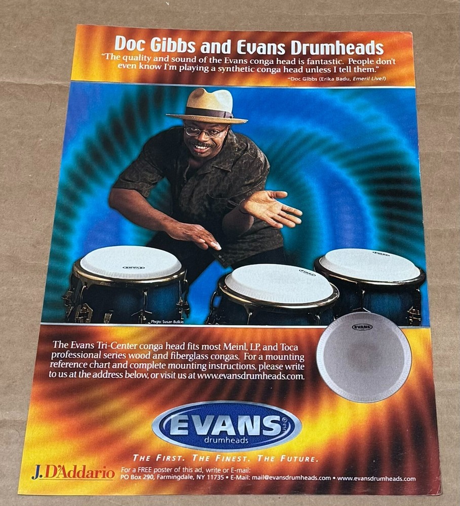 DOC GIBBS - EVANS Drumheads - 2001 Print Advertisement