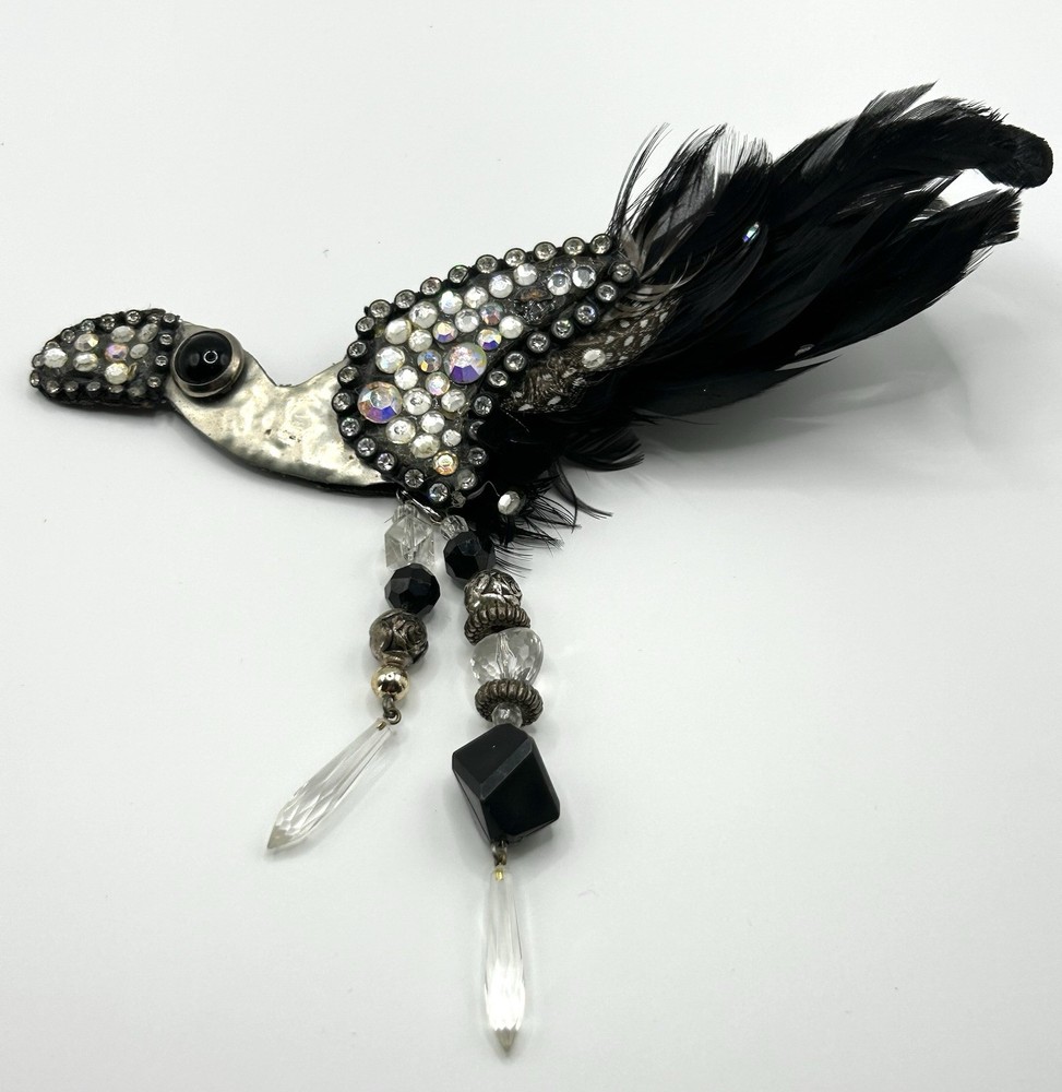 Unique Handcrafted Beaded Bird Brooch Pin 7”