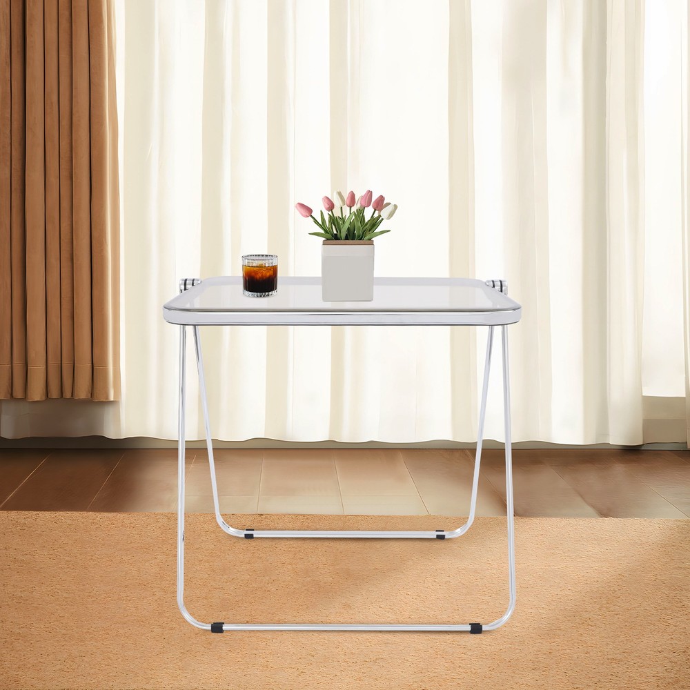 Clear Foldable Side Table, Tiny Desk for Home Office, Small Computer Desk