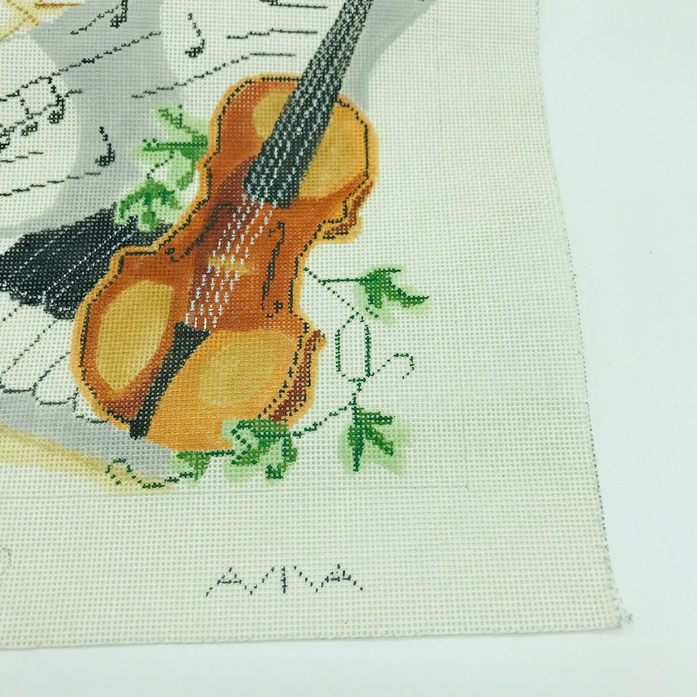 Hand Painted Needlepoint Musical Instruments Notes Music Proverbs 17 22 Pillow