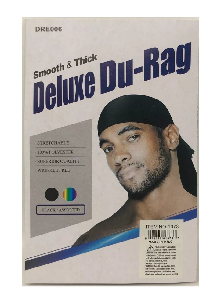 (2 Pack) Smooth & Thick Deluxe Du-Rag Wave Cap Headwrap - Black -