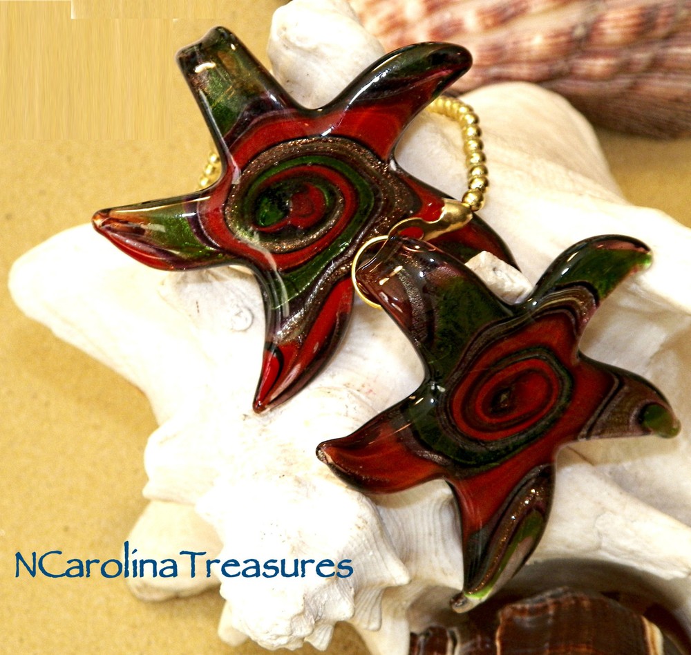 GLASS CEILING FAN LIGHT SWITCH PULL STARFISH RED GREEN VORTEX STAR LARGE PAIR