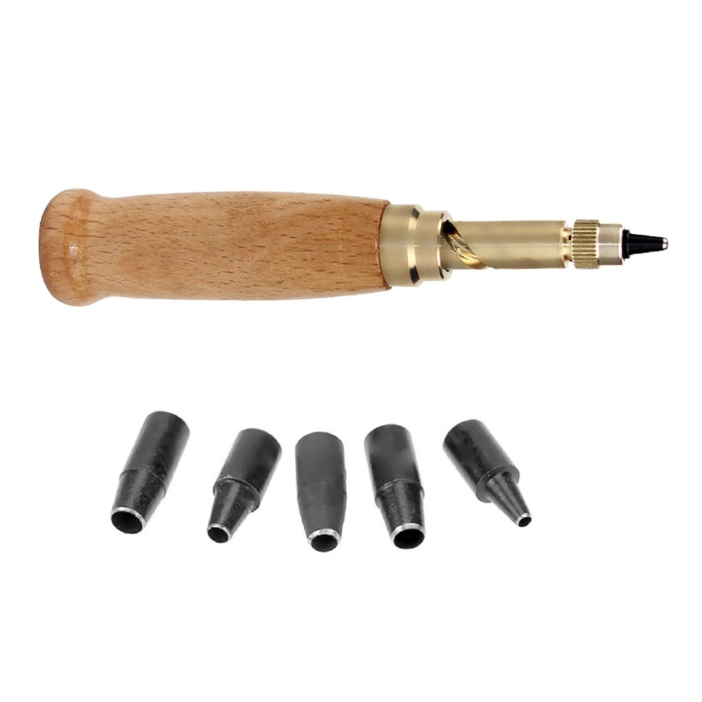 Wood+Brass Adjustable Automatic Belts Screw Puncher Tool For Leather Belts