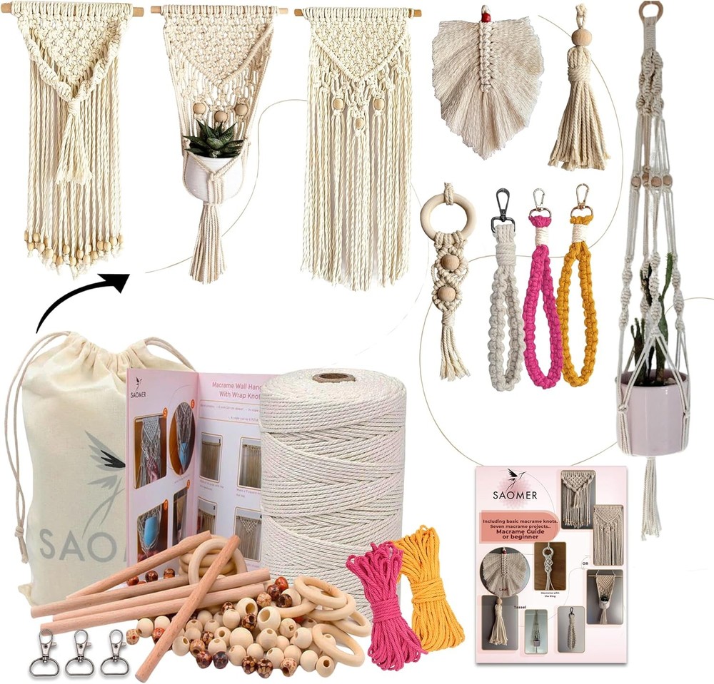 Beginners-219 Yards(657 Feet-3mm) 7 Easy Macrame DIY Projects Book-Starter