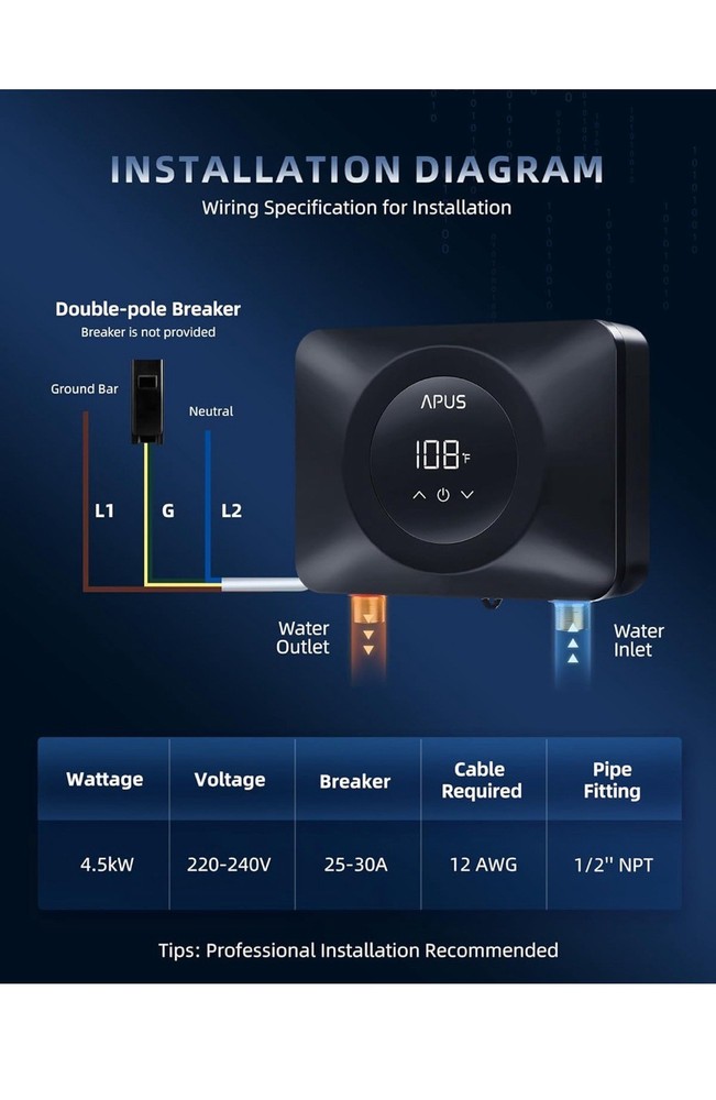 Apus Tankless Instant Electric Water Heater