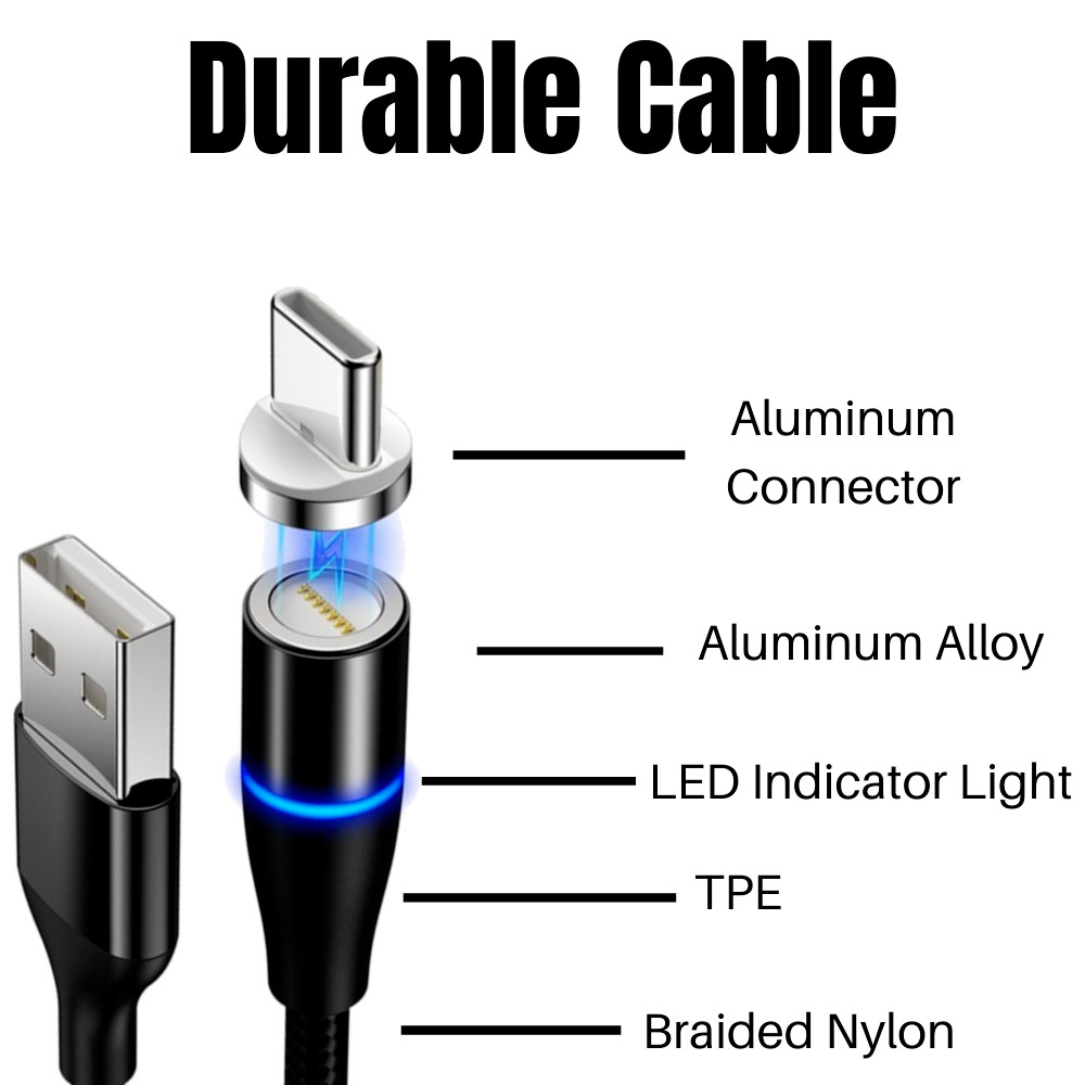 3 PACK Magnetic Phone Charger Fast Charging Cable For Micro USB/Type C/ iPhone