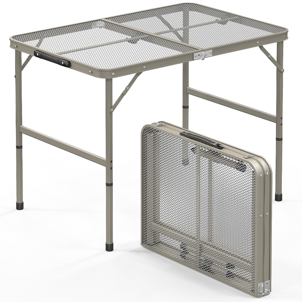 3ft Folding Camping Wire Mesh Table - Adjustable Aluminum Frame Picnic Dark Gray