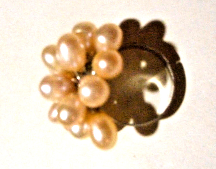 Silver tone setting with real pink freshwater pearl clustered ring
