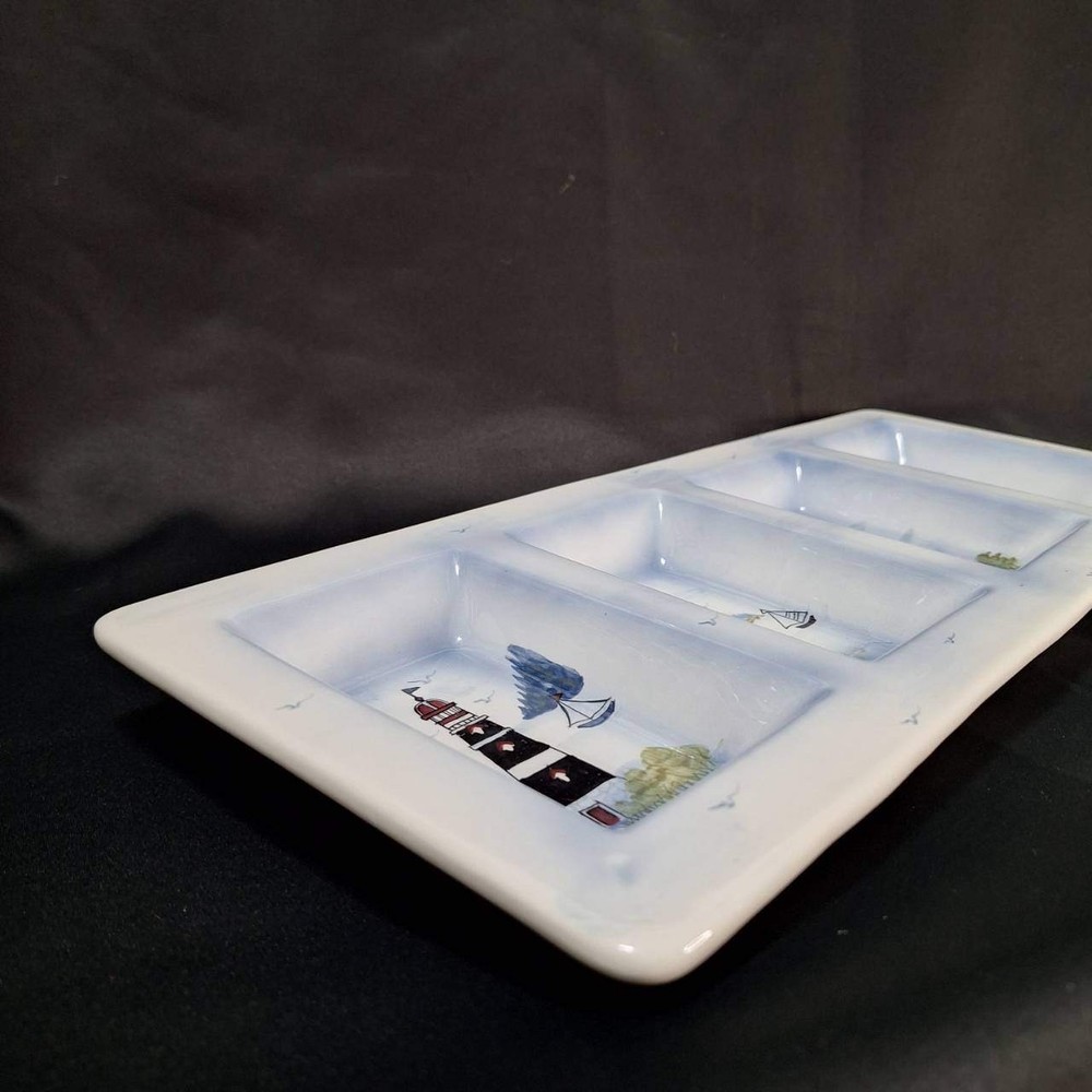 Coastal Lighthouse 4 Section Platter Rectangular Serving Dish Nautical Decor