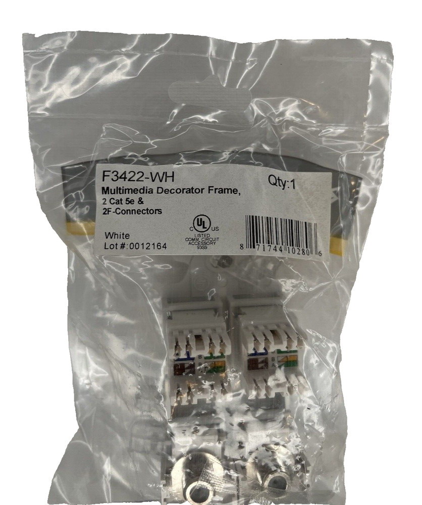 Greyfox Multimedia Decorator Frame, 2 Cat 5e & 2F-Connectors Factory Sealed