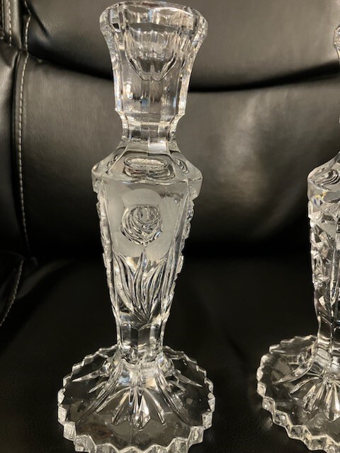Crystal 8" Ornate Candlestick Pair
