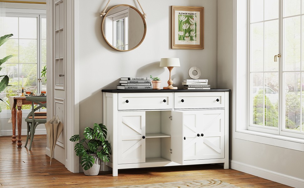 55.1in Sideboard Buffet Cabinet Kitchen Storage Sideboard For Dining Room JSVZ