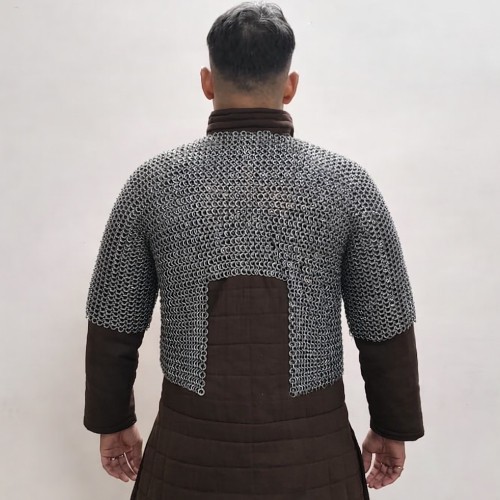9mm Flat Riveted Chainmail Hauberk Half Sleeve Mild Steel Armor Shirt Solid Ring