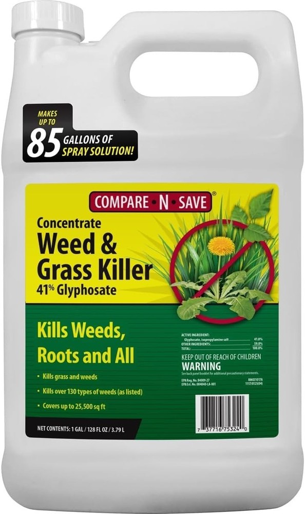 Weed Grass Killer Herbicide 16/128 Oz 41% Glyphosate Concentrate Compare-N-Save