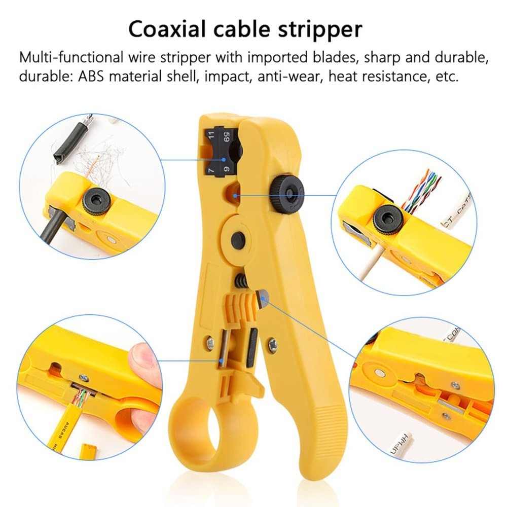 Professional Coax Crimper Tool Kit Coaxial Compression Stripping Tool Set in ...