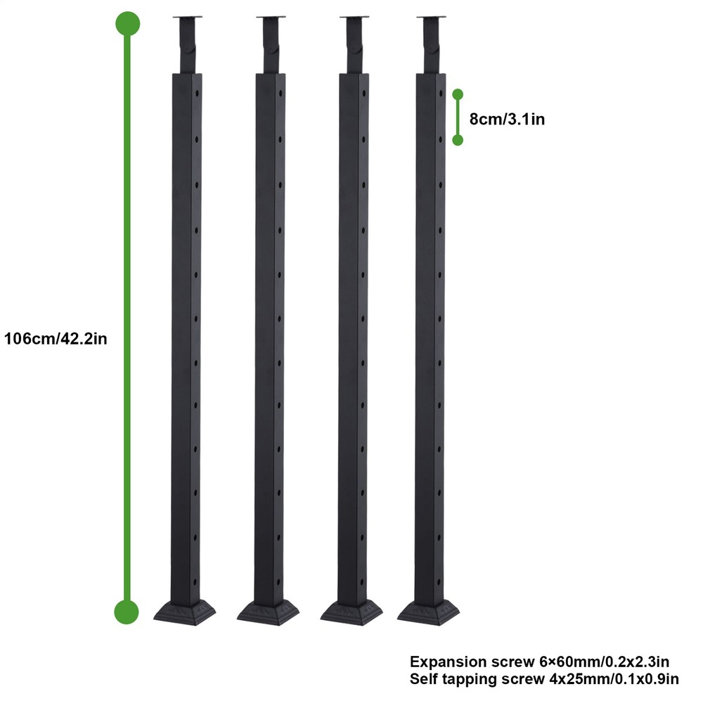 42" Cable Railing Post, Matte Black Stainless Steel Level Drilled Railing Post