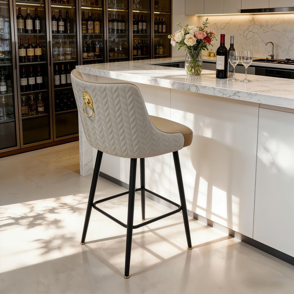 High-end Counter Height Bar Stool Microfiber Leather Upholstered Accent Barstool