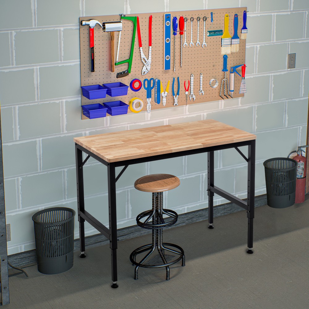 Heavy-Duty Adjustable Garage Workbench with Non-Slip Mat 2000-Pound Capacity