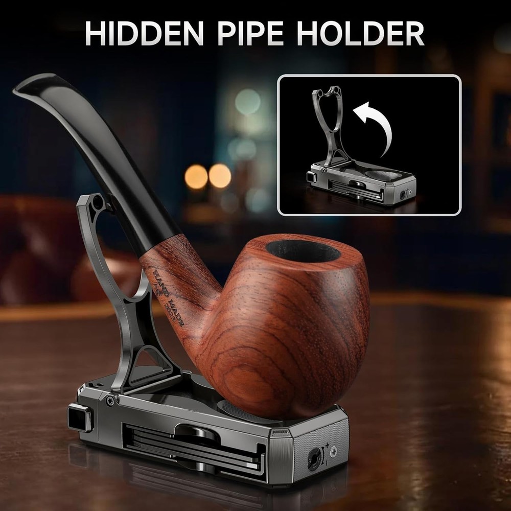 Pipe Lighter ，4 in 1 Soft Flame Lighter with Pipe Stand, 3 Collapsible Pipe....
