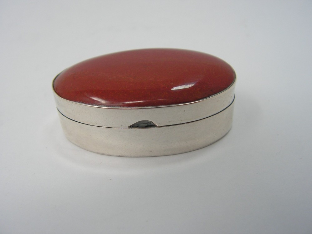 MODERN CONTEMPORARY SOLID SILVER RED JASPER TAXCO .925 SNUFF PILL BOX