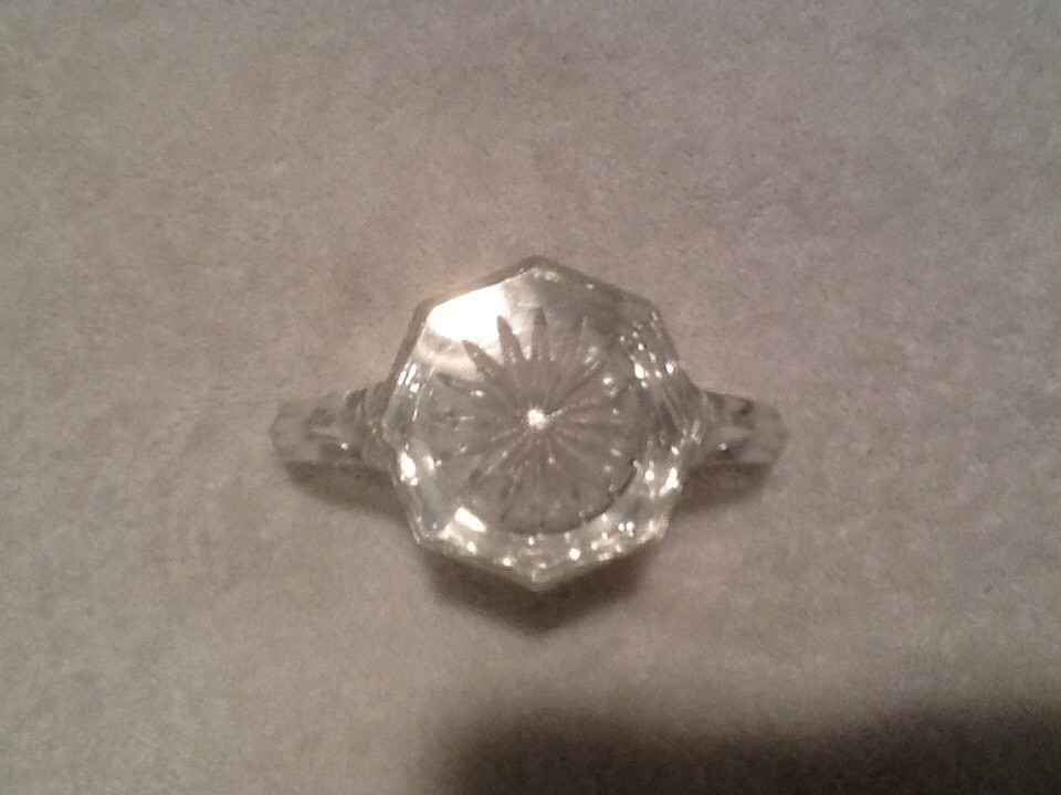 Glass Cut Two Handled Flower Etched Pattern Toothpick Holder