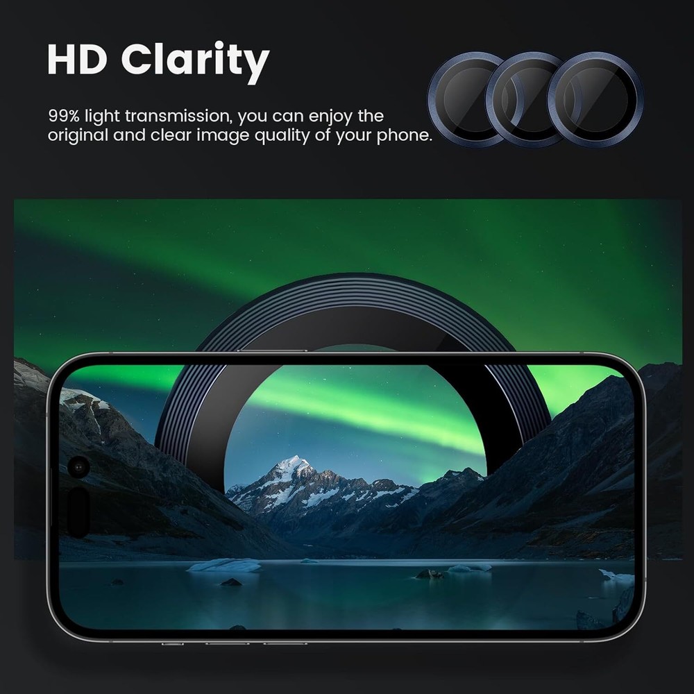 2 Pack For iPhone 16 Pro Max 15 Plus Tempered Glass Ring Camera Lens Protector