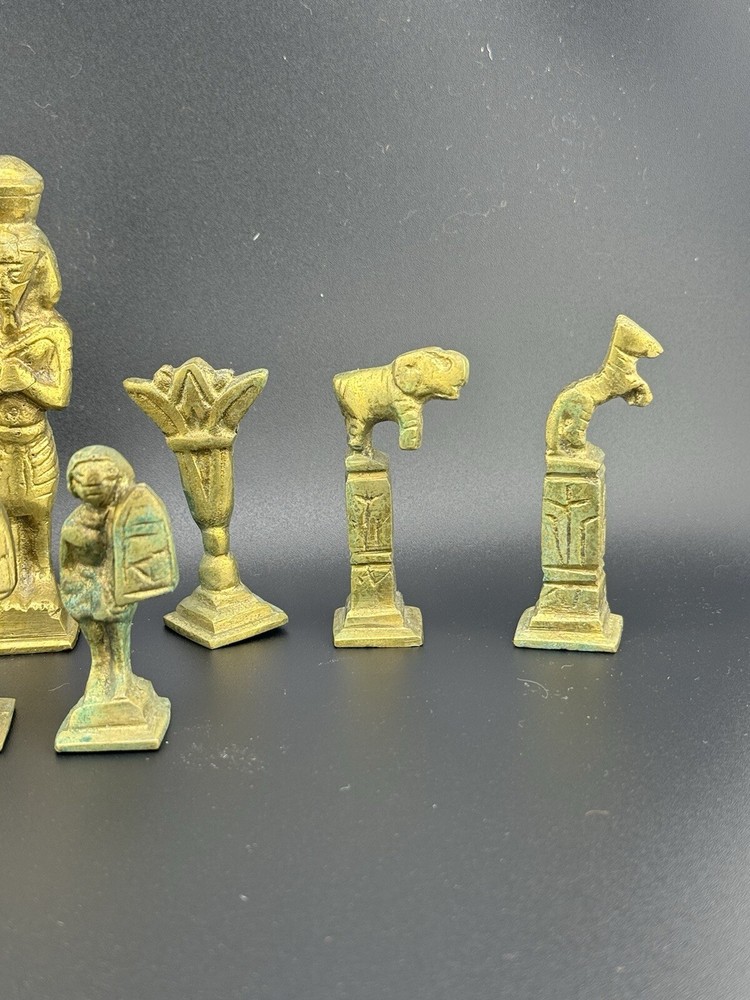 14 Piece Bronze Set Heavy Chess? Pieces Ancient Egyption