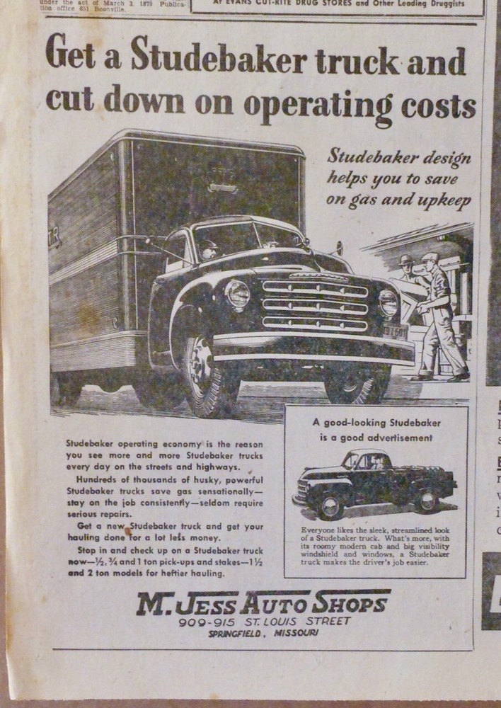 1952 newspaper ad for Studebaker  Trucks - Cut down on operating costs