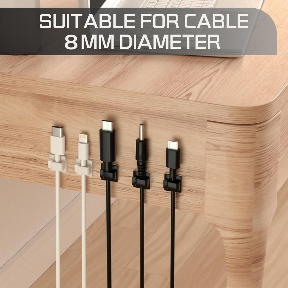 100 PCS Medium Black Cable Clips Adhesive Wire Holders Cord Management Desk