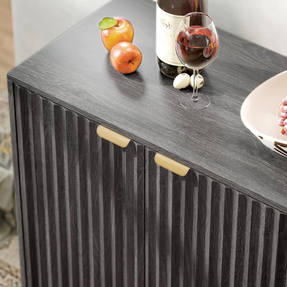 Modern Dark Gray Fluted Sideboard Buffet Cabinet with 4 Doors & 2 Shelves
