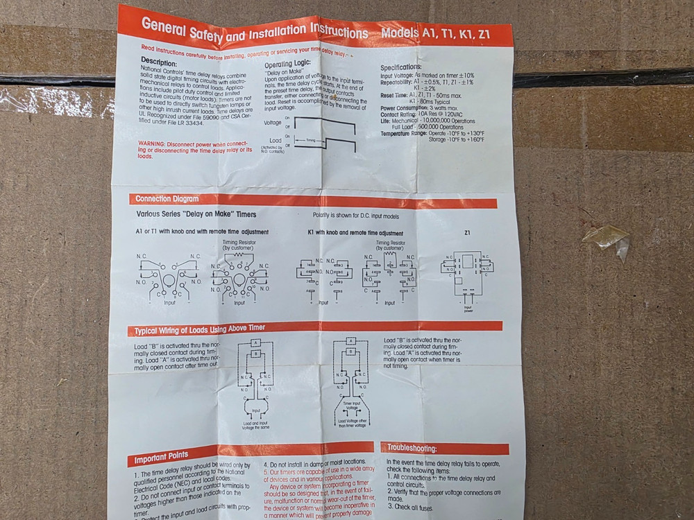 National Controls K1K-00005-662 Solid State Timer New Old Stock