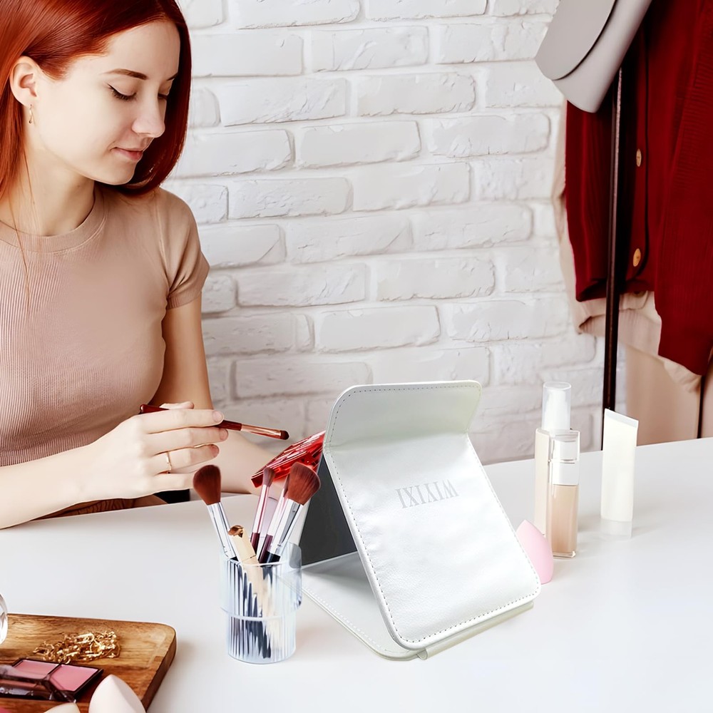 gogofree Foldable Desktop Mirror, 8" × 6" Adjustable Angle 8"L x 6"W, White
