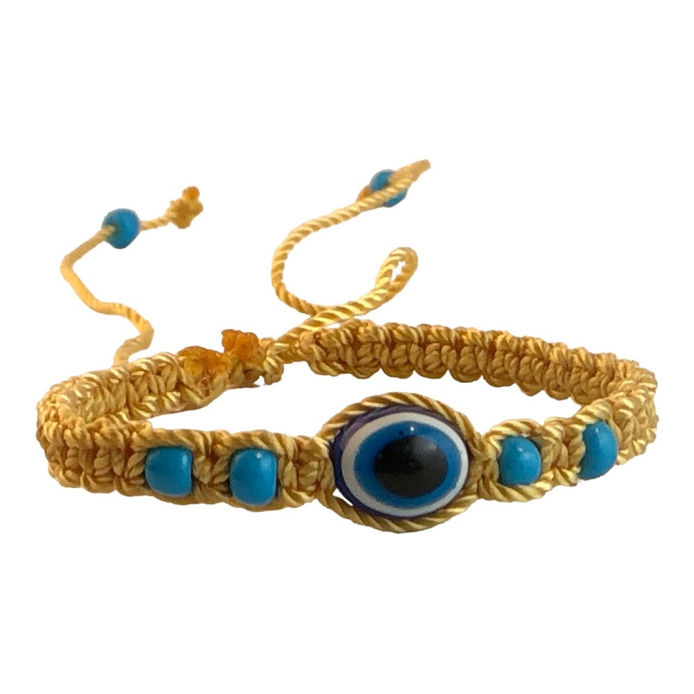 Evil Eye Bracelet Gold Macrame Cord