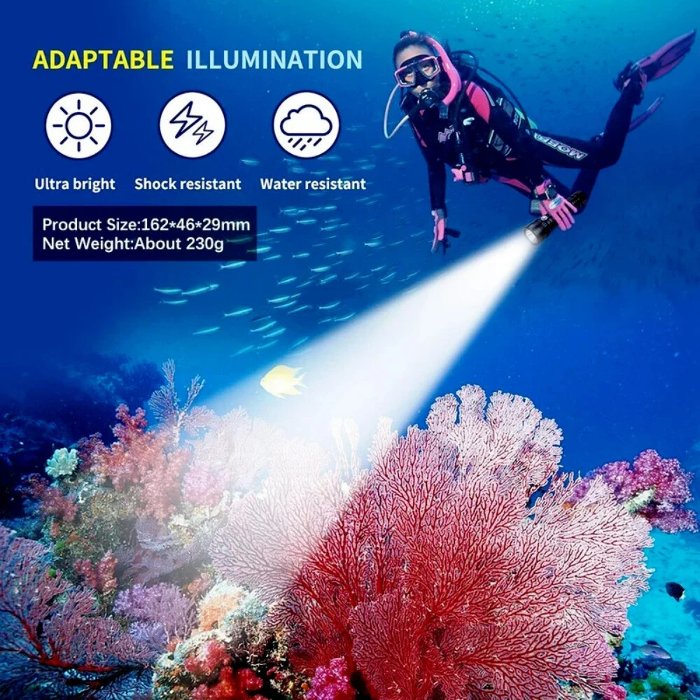 Powerful LED Diving Flashlight IPX8 Dive Lantern Underwater Torch Lighting
