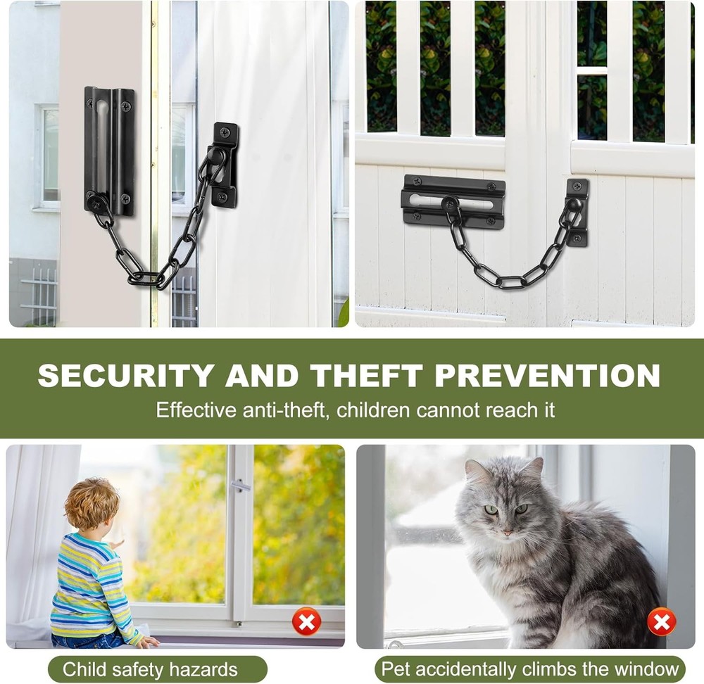 2 Pack Door Chain Lock Black, Security for Inside Door, Premium...