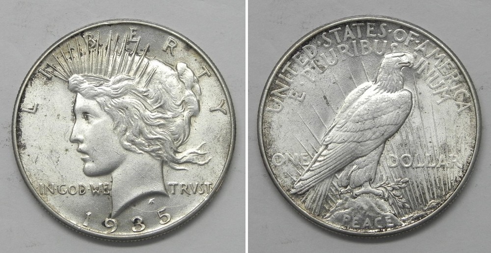 X7250  1935 Peace Dollar, AU+++/BU