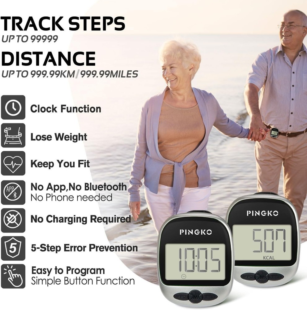 Lightweight Pedometer with Calorie Counter - No Bluetooth Required, Easy-to-Use