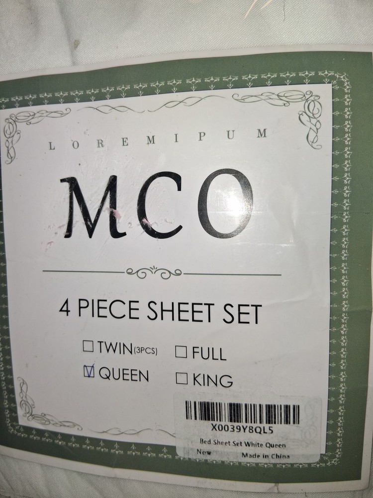 MCO 4 Piece White  Sheet Set Queen New In Bag Lorempum