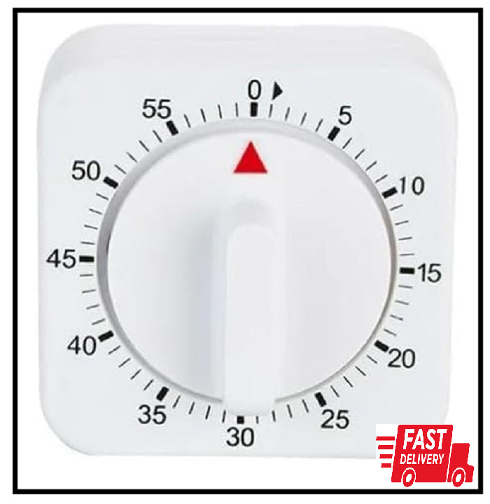 White Timer Clock Square 60-Minute Mechanical Kitchen Wind up