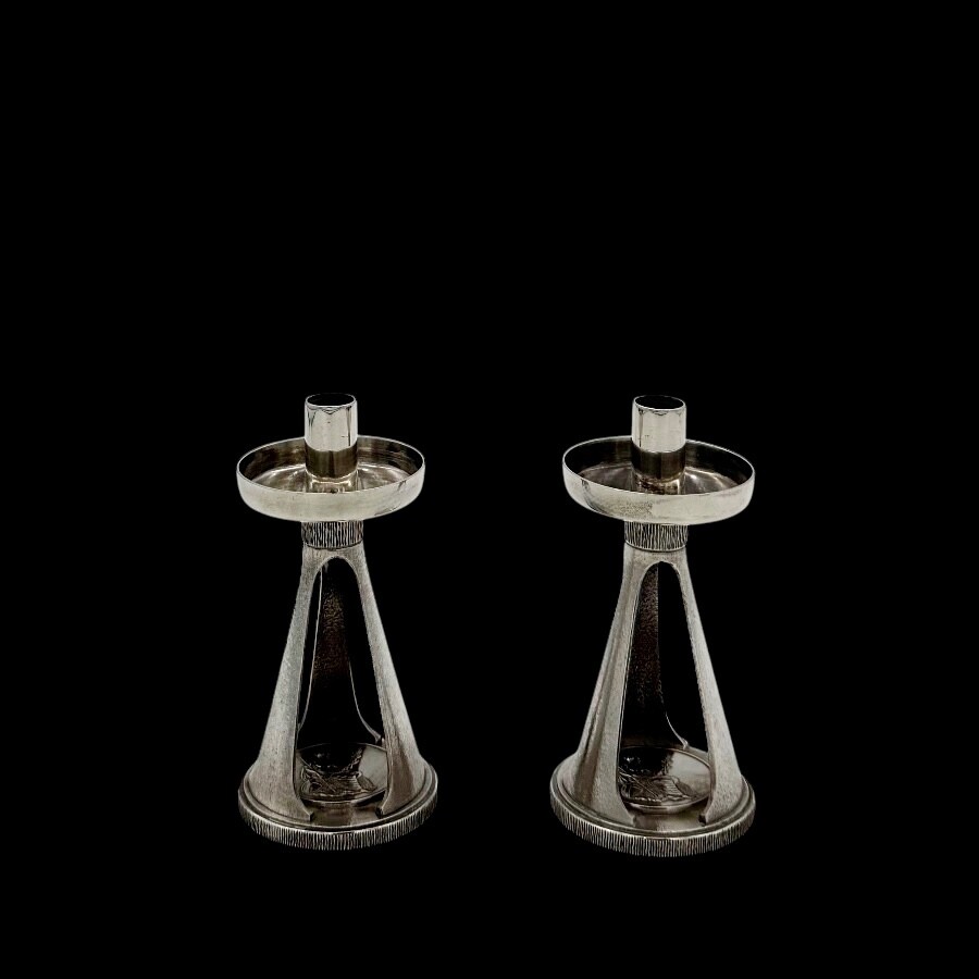 Sterling Silver Pair Candlesticks London 1986 Christopher Nigel Lawrence
