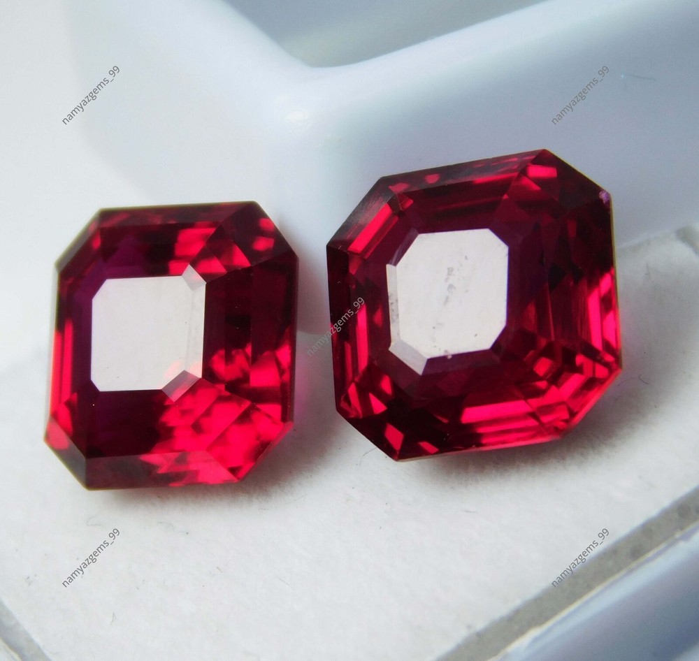 18 Ct AA+ Quality Natural Ruby Red Square Cut CERTIFIED Loose Gemstone Pair