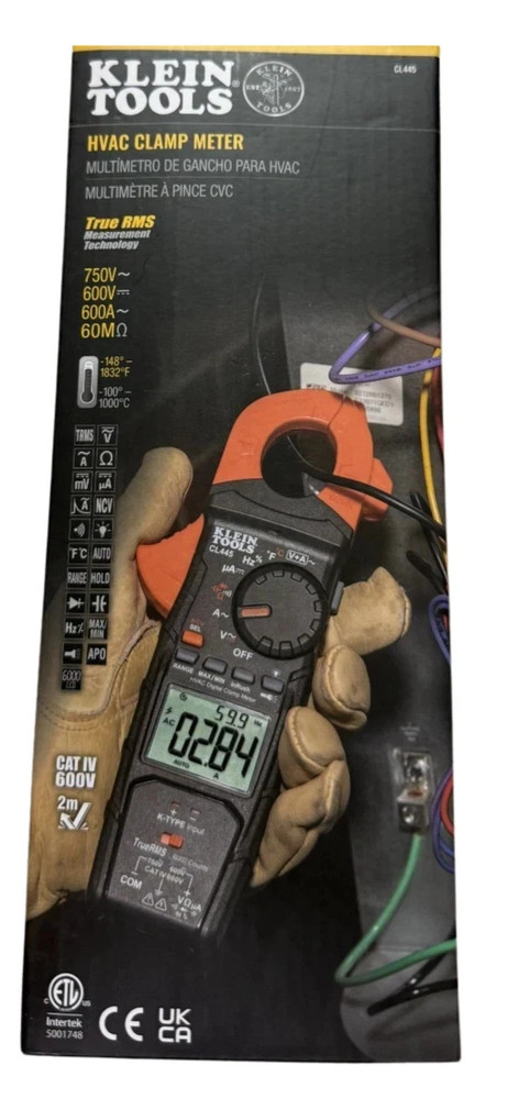 Klein Tools CL445 HVAC Clamp Meter, Auto-Ranging TRMS, NCVT, Measures Voltage