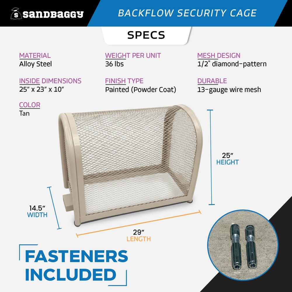 Backflow Security Cage – Backflow Preventer Enclosure (Tan, Medium) - Sandbaggy