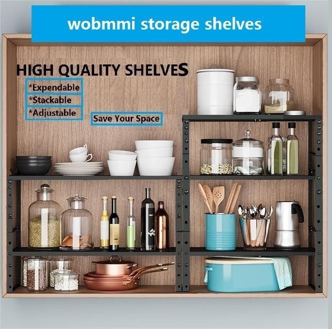 Expandable,Adjustable & Stackable Spice Rack, Cabinet 2PACKS/BLACK/LARGE Black