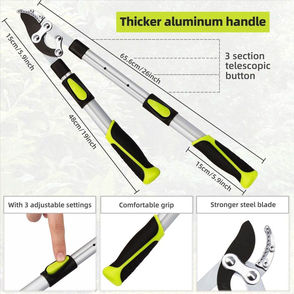 Extendable Tree Loppers 21-26" Compound Action Heavy Duty Branch Pruner 1.6"