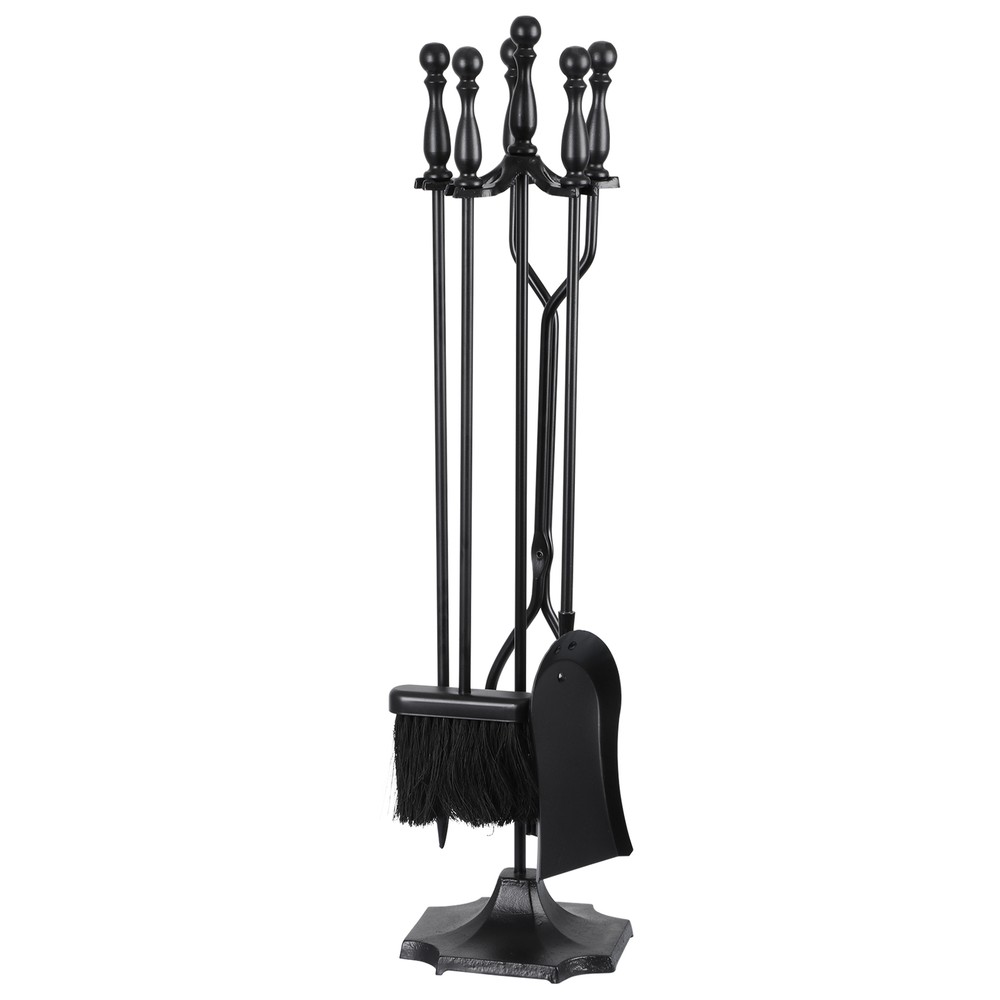 5 Pieces Fireplace Tools Sets Wrought Iron Firewood Kit w/ Handle Durable Tools